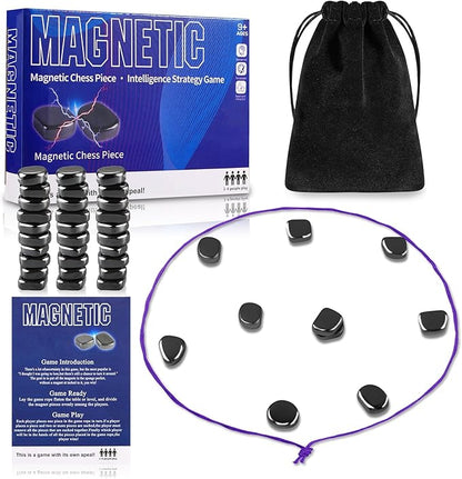 Magnetic Chess Game with 40 Stones Set, Magnetic Chess Game with Rocks, Magnet Game with String, Educational Checkers Game for Kids & Adults, Family Gatherings