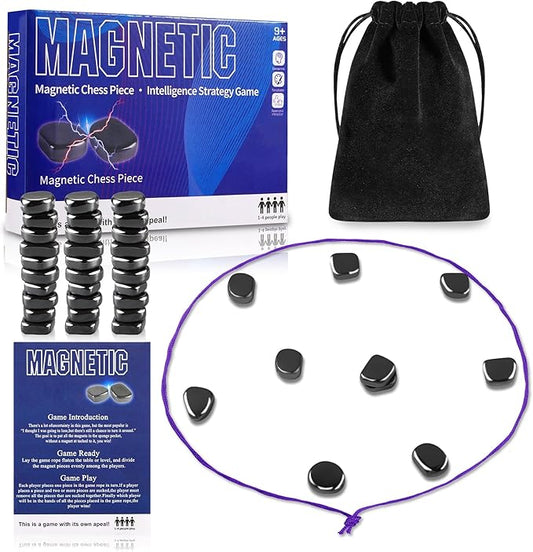 Magnetic Chess Game with 40 Stones Set, Magnetic Chess Game with Rocks, Magnet Game with String, Educational Checkers Game for Kids & Adults, Family Gatherings