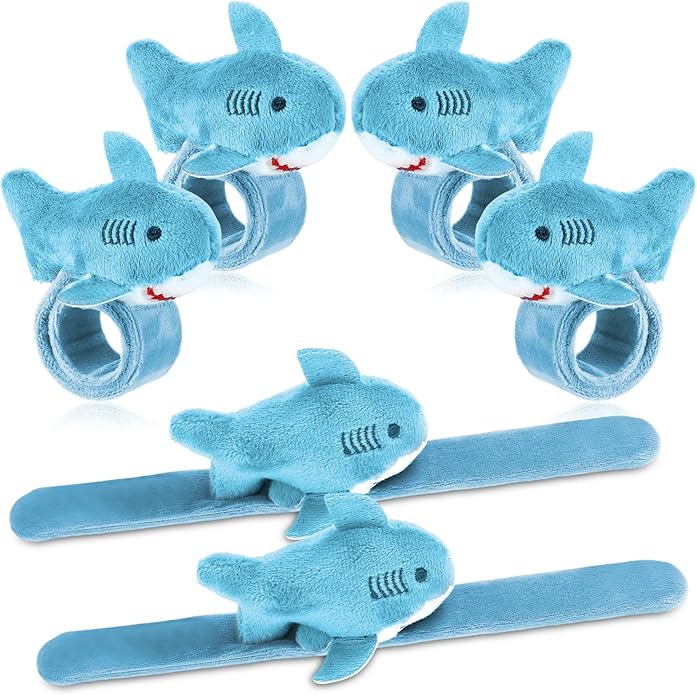 6 Pieces Shark Slap Bracelets Stuffed Animal Slap Band Party Favors Plush Slap Bracelets Bulk for Kids Party Favors Birthday Gifts
