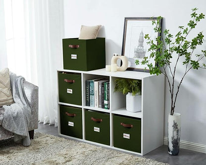 DECOMOMO Storage Baskets, 13x15x13 Storage Cube Bins with Labels for Organizing Shelves Kallax (Kallax / 4pcs, Olive Green)