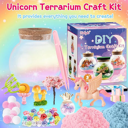 Hollyhi Light Up Terrarium Kit for Kids, DIY Unicorn Toys for 3 4 5 6 7 8 9 10 11 12 Year Old Girls Boys, Night Light Unicorn Terrarium Kit Arts and Crafts for Girls, Kids Christmas Birthday Gifts