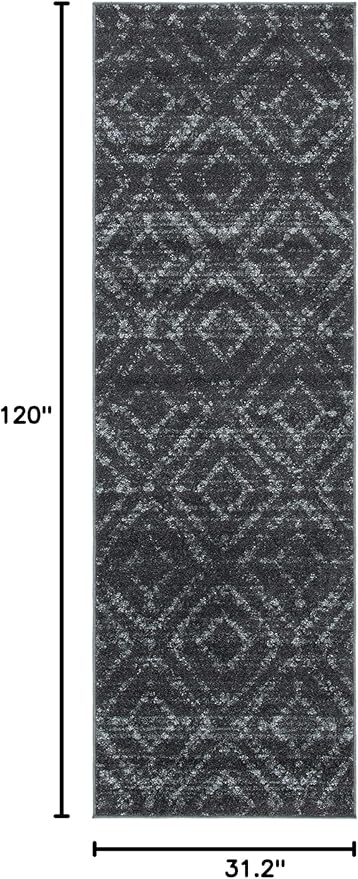 SAFAVIEH Adirondack Collection Runner Rug - 2'6" x 10', Dark Grey & Grey, Modern Diamond Distressed Design, Non-Shedding & Easy Care, Ideal for High Traffic Areas in Living Room, Bedroom (ADR131F)