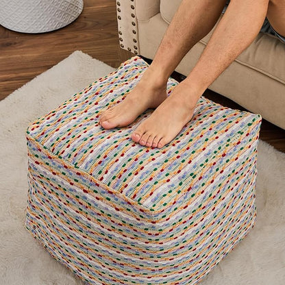 Unstuffed Pouf Ottoman Cover Storage Bean Bag Cube Foot Rest Footstool Floor Pillow Farmhouse Cushion for Living Room, Bedroom, Nursery, Kidsroom, Nook