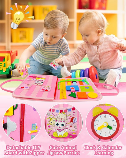 Exorany Busy Board Montessori Toys for Toddler Girls & Boys Birthday Gifts, Sensory Toys for Toddlers, Educational Travel Toy, Preschool Activities for Learning Fine Motor Skills