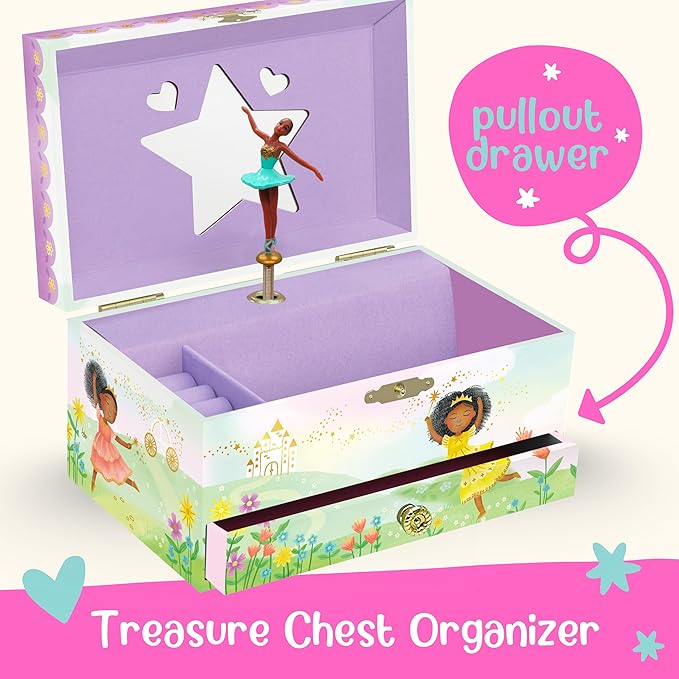 Musical Ballerina Kids Jewelry Box - Girls Jewelry Box with Mirror, Ballerina Gifts for Girls Age 4-6