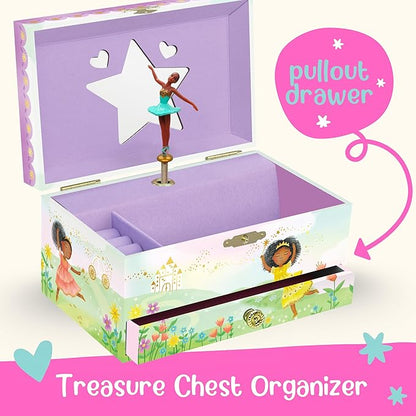 Musical Ballerina Kids Jewelry Box - Girls Jewelry Box with Mirror, Ballerina Gifts for Girls Age 4-6