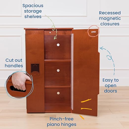 ECR4Kids Play Kitchen Refrigerator, Wooden Playset, Dark Walnut