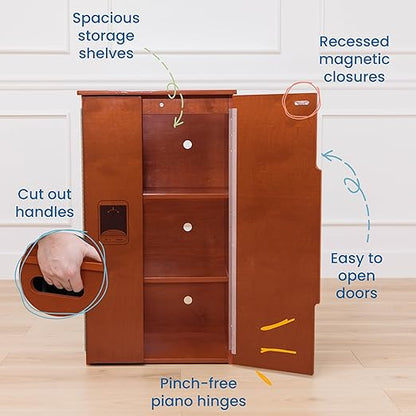 ECR4Kids Play Kitchen Refrigerator, Wooden Playset, Dark Walnut