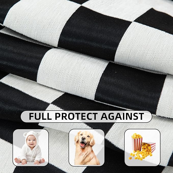 Recliner Chair Covers Lazy Boy Recliner Covers Armchair Cover Blanket Sofa Thick Soft Fabric Living Room Bedroom Throw Washable Sofa Slipcovers for Pets Kids (Black Plaid)