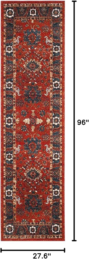 SAFAVIEH Vintage Hamadan Collection Runner Rug - 2'3" x 8', Orange & Blue, Oriental Traditional Persian Design, Non-Shedding & Easy Care, Ideal for High Traffic Areas in Living Room, Bedroom (VTH214C)