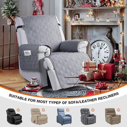 VANSOFY 100% Waterproof Recliner Chair Covers, Recliner Cover Non-Slip Dog Chair Cover Furniture Protector Washable Slipcover with Pocket, Elastic Straps for Pets, Dogs(Light Gray, 23.6")