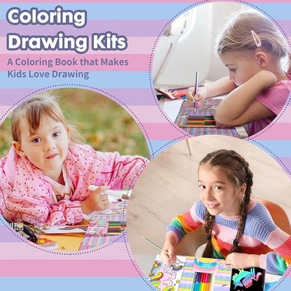 Unicorn Coloring Book Set with Coloring Pages & Colored Pencils, Art Supplies for Kids Ages 4-6-8, Arts Crafts Travel Coloring Kit for Girls 4 5 6 7 8 Year Old Birthday Gift
