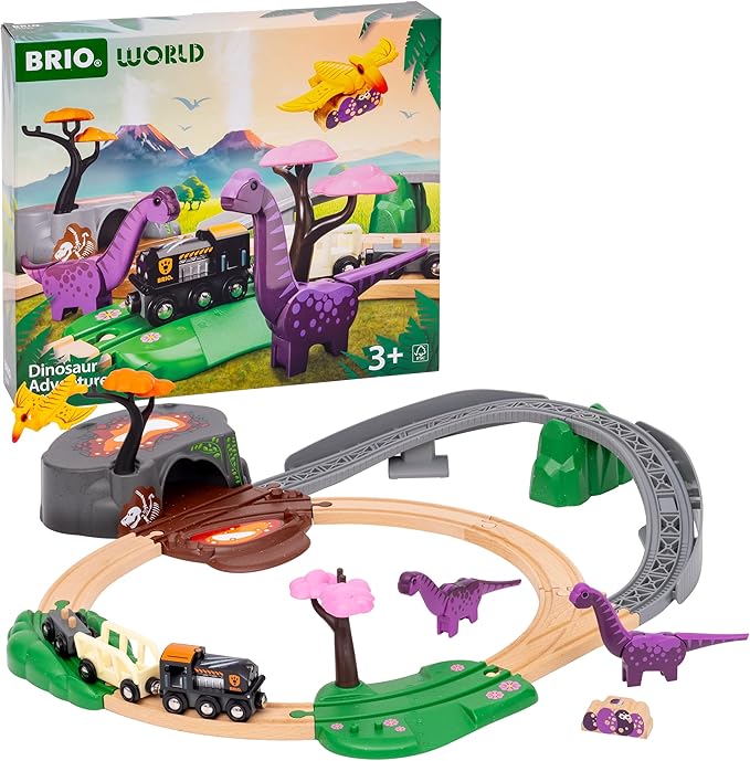 BRIO World – 36094 Dinosaur Adventure Set | Deluxe Toy Train Set for Kids Aged 3 Years Up | Includes Playful Dinosaurs & Scenic Pieces | Compatible with BRIO Train Sets