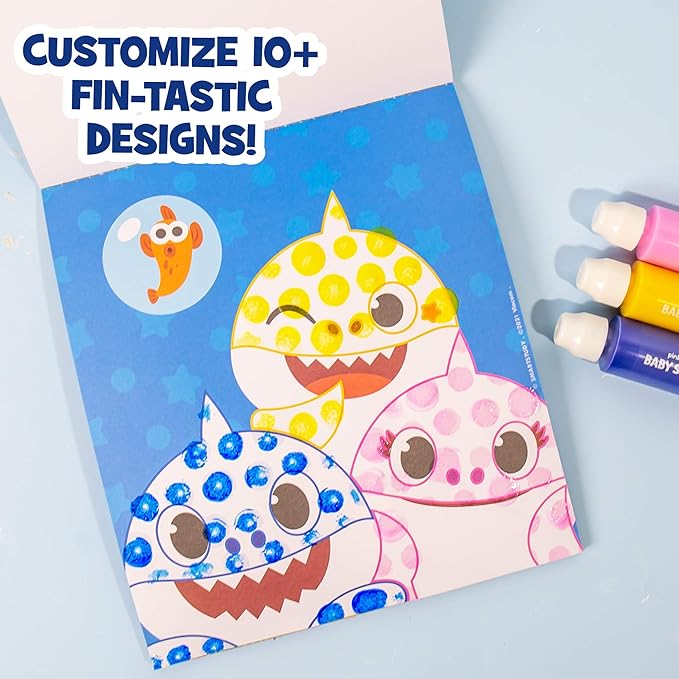 Horizon Group USA Baby Shark Dot Art Pad, Paint and Decorate a Baby Shark Coloring Book with 18 Pages, Includes 3 Dot Markers for Less-Mess Painting, Baby Shark Art Set, Baby Shark Arts and Crafts