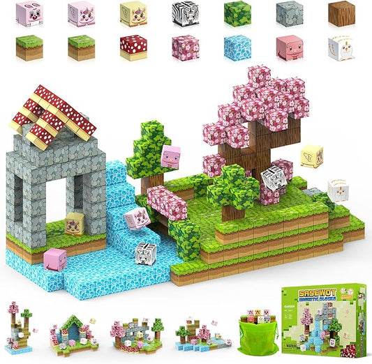 Magnetic Blocks Building Toys,108PCS Magnetic Building Blocks,Magnets Cubes Garden Set,Toddler STEM Sensory Construction Toys 3 4 5 6 7 Girls Boys Christmas Birthday Gifts for 3+ Years Old Kids