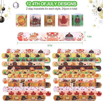 48Pcs Fall Thanksgiving Party Favors Slap Bracelets Rubber Wristbands Pumpkin Pattern Toys Bulk for Boys Girls Harvest Class Exchange Gifts Reward Prizes Thanksgiving Party Supplies