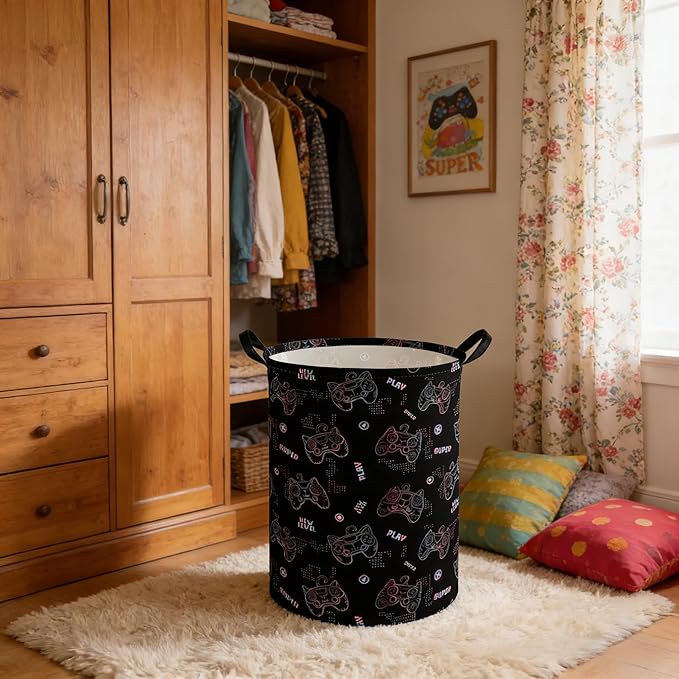 Game hamper,Waterproof foldable Kids laundry basket,Nursery Hamper,Kids Room decor,Toy organizer,Dirty clothes basket(Cute games)
