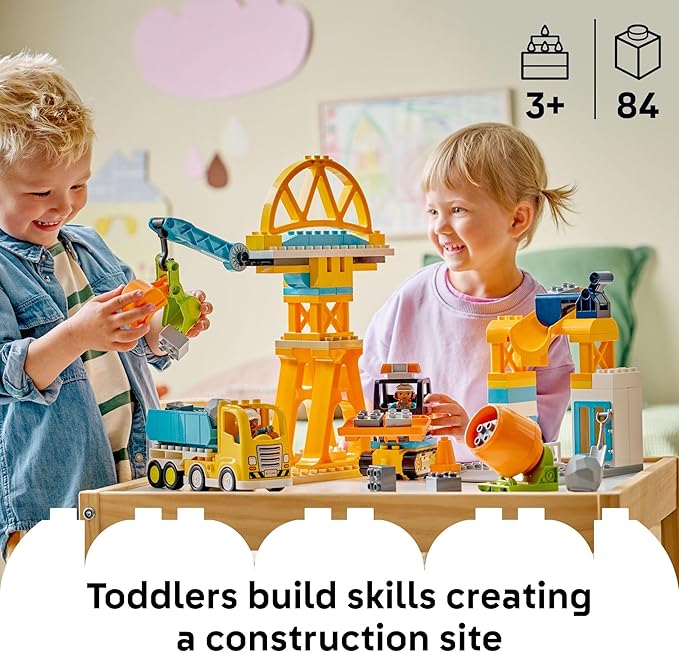 LEGO DUPLO Town 3 in 1 Construction Site and Vehicles Toys for Toddlers - Pretend Play Set for Boys & Girls, Ages 3+ - Building Blocks for Fine Motor Skills Practice - Gift for Birthdays - 10476