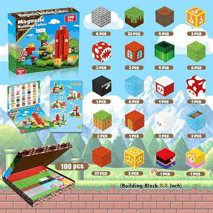 Magnetic Blocks-100PCS Magnetic Toy Set Magnetic Building Blocks, STEM Montessori Sensory Toys for Toddlers Kids Boys Girls Ages 3 4 5 6 7 8 9 10 Christmas Birthday Gifts Boys