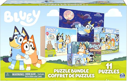 Bluey 11 Puzzle Bundle Set, 8- and 24-Piece Wood, Fuzzy, & Die-Cut Jigsaw Puzzles for Preschoolers and Kids