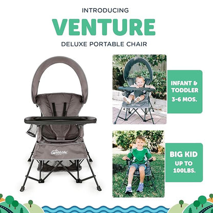 Baby Delight Go with Me Venture Portable Chair | Indoor and Outdoor | Sun Canopy | 3 Child Growth Stages | Grey