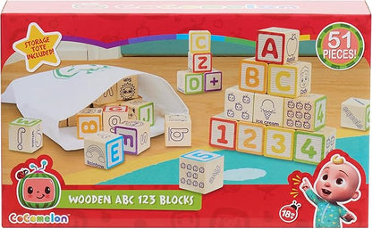CoComelon 51-Piece Classic ABC Wooden Block Set, Preschool Building Toys, Learning and Education, Officially Licensed Kids Toys for Ages 18 Month, Amazon Exclusive