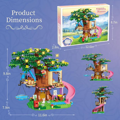 Treehouse Girls Forest Building Set 731PCS Compatible with Lego Friends, Fun Tree House Building blocks Kit Toys with Cat, Slide and Sky Hammock, Christmas Birthday Gifts for Kids Girls 6-12 Years Old