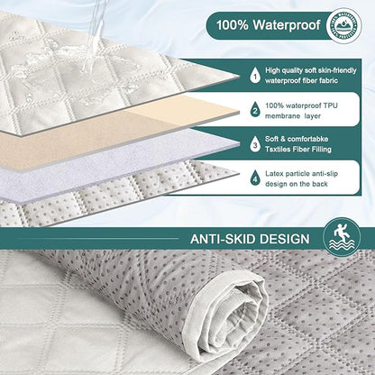 Ruaozz 100% Waterproof Recliner Chair Cover Non-Slip Oversized Reclining Cover for Large Recliner Chair Washable Chair Seat Cover with Elastic Straps for Kids, Dogs, Pets (Beige, 28'')