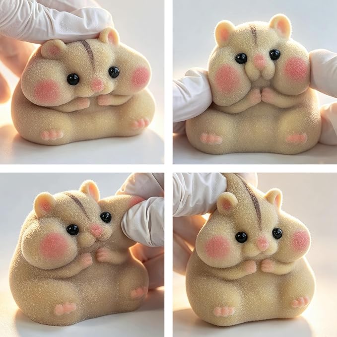 Handmade Taba Squishy Hamster Toy, Cute Squishy Hamster Fidget Toy, Realistic Hamster Toy, Soft Silicone Mochi Furry Toy, Stress Relief Gift for Adults & Kids, Sensory Anxiety Plushie(Brown)