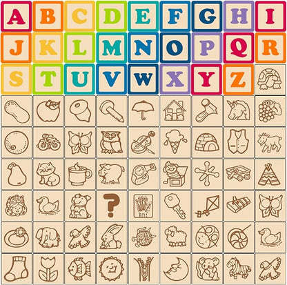 Building Blocks Set Wooden Blocks for Toddlers Rainbow ABC Letter Alphabet Stacking Blocks 26 Pcs Montessori Toys Educational Learning Toys for Kids Age 18 Months for Girls Boys