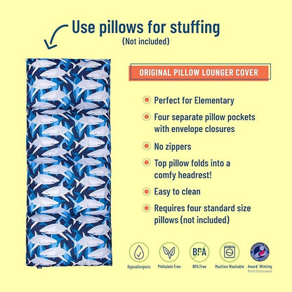 Wildkin Kids Floor Lounger: Ideal for Boys and Girls, Travel-Friendly, Perfect for Sleepovers - Pillow Lounger for Kids, Requires Standard Size Pillows Not Included (Sharks)