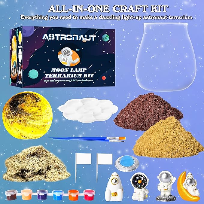 Astronaut Terrarium Kit for Kids with DIY Moon Lamp - Light Up Themed Craft Kit for Kids Ages 4-12 - Creative Birthday Gift Idea Educational Space Toys for Boys & Girls Ages 4 5 6 7 8-12 Year Old