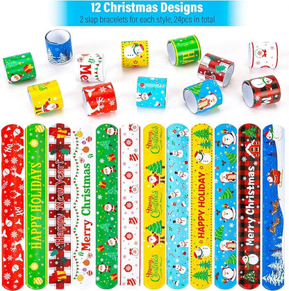 Mibor 48Pcs Christmas Slap Bracelets Christmas Silicone Bracelets, Christmas Classroom Gifts, Xmas Slap Wristbands Rubber Wristbands for Kids Girls Boys Christmas Party Favors Stocking Stuffers Gifts
