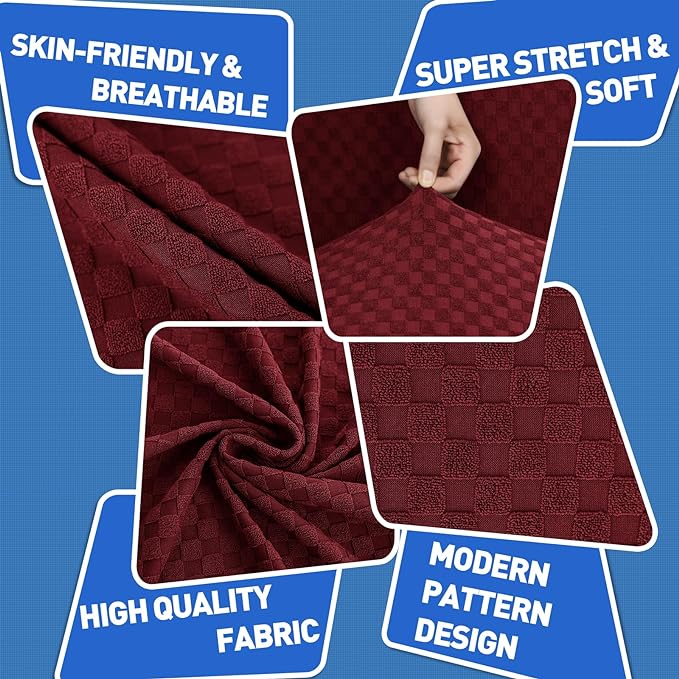 MAXIJIN 4 Piece Couch Covers for 3 Cushion Couch Super Stretch Non Slip Couch Cover for Dogs Pet Friendly Elastic Jacquard Furniture Protector Sofa Slipcovers (Sofa, Wine Red)