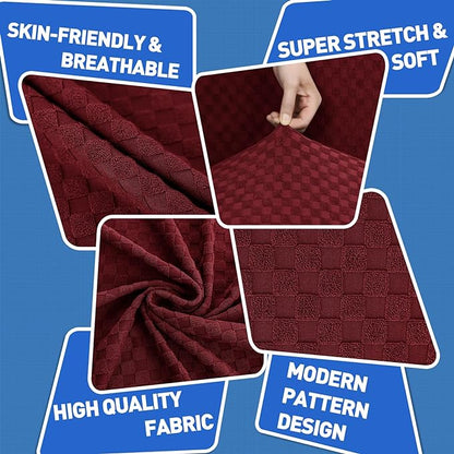 MAXIJIN 4 Piece Couch Covers for 3 Cushion Couch Super Stretch Non Slip Couch Cover for Dogs Pet Friendly Elastic Jacquard Furniture Protector Sofa Slipcovers (Sofa, Wine Red)
