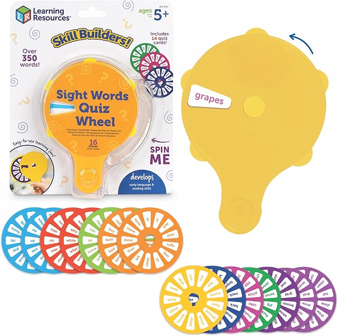 Learning Resources Skill Builders Sight Words Quiz Wheel, Reading Games, Sight Words Flash Cards Kindergarten, Learning Activities, Ages 5 and Up, 16 Pieces