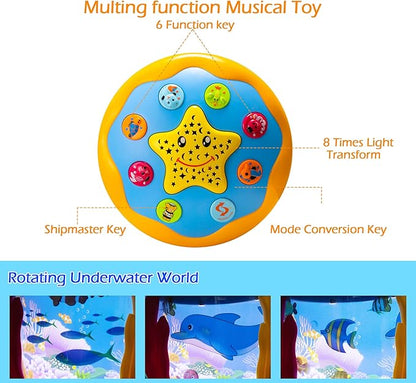 Baby Toys 6 to 12 Months Musical Light Up Tummy Time Infant Toys 3-6 7 8 9 12-18 Months Crawling Ocean Rotating Projector Baby Gifts for 1 2 3 Year Old Boy Girl Birthday Toddlers Kids