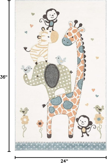 SAFAVIEH Carousel Kids Collection Accent Rug - 2' x 3', Ivory, Animal Design, Non-Shedding & Easy Care, Ideal for High Traffic Areas for Boys & Girls in Playroom, Nursery, Bedroom (CRK120A)