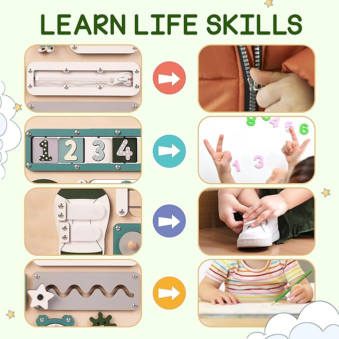 KALOTOYS Large Montessori Busy Board for Baby & Toddlers 1-3 — 17-Inch Wooden Sensory Activity Board — Fine Motor Skills & Early Learning Educational Toy for 1 2 3 Year Old, Travel Friendly & Safe
