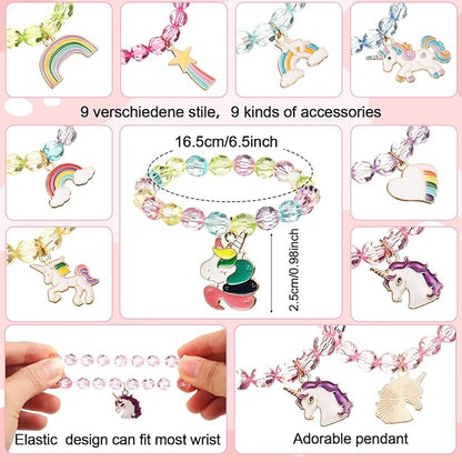 Jexine 18 Piece Unicorn Party Favors Include 9 Unicorn Headbands and 9 Unicorn Rainbow Beaded Bracelets Unicorn Horn Flower Headband for Girls Teen Birthday Back to School Gifts