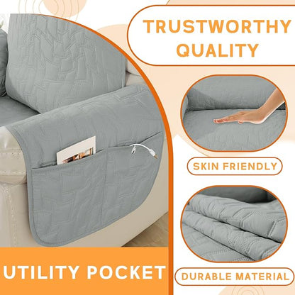 XINEAGE 100% Waterproof Recliner Chair Covers with Elastic Straps, Nonslip Reclining Couch Covers Washable Recliner Couch Cover with Pockets Furniture Protector for Pets Dogs (Light Gray, 30")