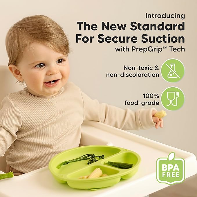 KeaBabies Suction Plates for Baby, Toddler - 3-Pack 100% Silicone Toddler Plates, Divided Baby Plates with Suction, Silicone Plates for Baby, Kids, BPA-Free, Microwave, Dishwasher Safe (Kea)