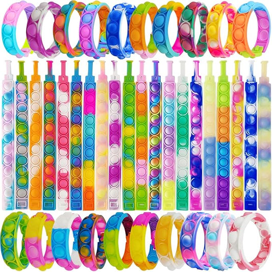 120 Pcs Pop Bracelet Bubble Fidget Toys Pack, Stress Relief Finger Press Silicone Wristband Toy for Party Favors Supplies Classroom Prize Christmas Valentine's Day Gift (Random Color)