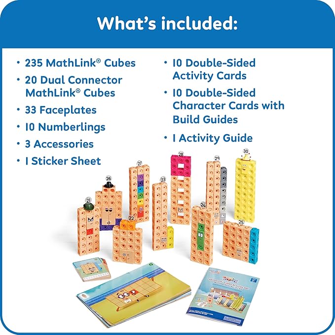 hand2mind MathLink Cubes Numberblocks 21-30 Activity Set, 20 Preschool Learning Activities, Counting Blocks, Linking Cubes, Educational Toys for Kids, Number Games, Math Manipulatives Kindergarten