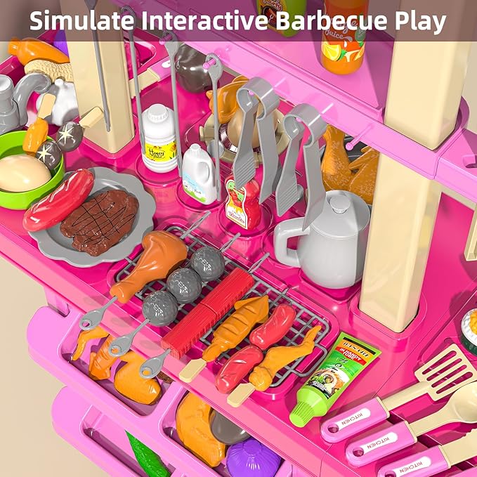 Pretend Play Kitchen Toys for Kid Age 3 4 5 6 7 - Double Sided Kitchen Appliance with Toy Accessories for Girls, Cooking Toys for Kids Ages 3, Gifts Toy for 3 4 5 6 Years Old Girls (Large)