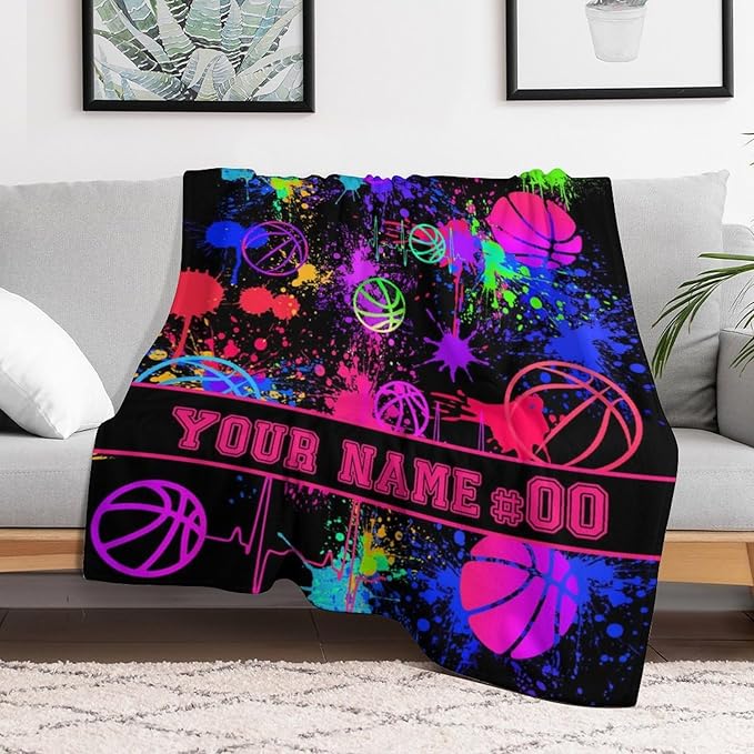 Custom Basketball Blanket - Soft Flannel Sports Blankets for Teens Adults Women Men Lovers - Warm Throw Blankets for All Season Lap, Chair, Sofa, Couch, Bed - 80"x60"