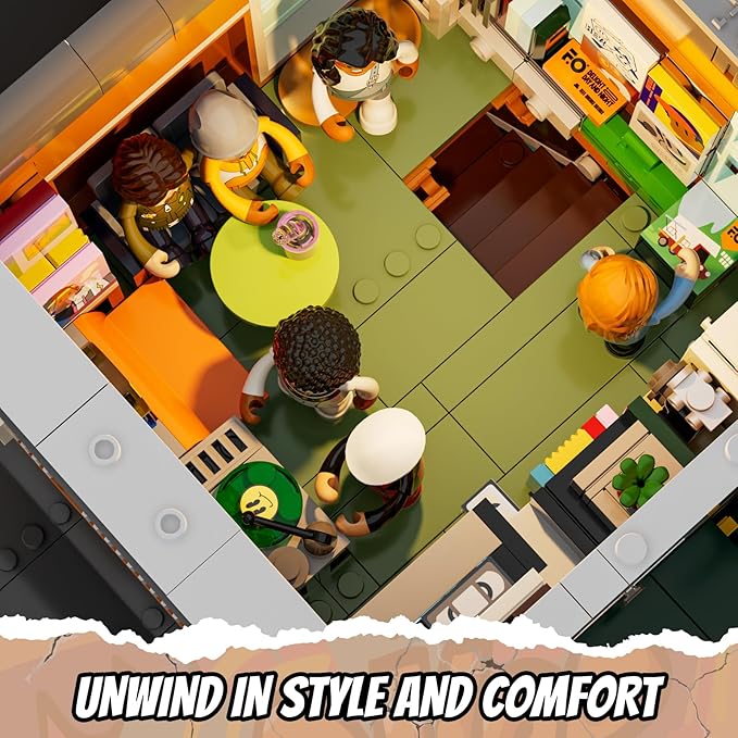 FUNWHOLE Record Store Lighting Building Bricks Set - Street Fusion City Town Audio Shop Multi-Form Modular Collection Kit 1980 Pcs for Adults & Teen & Music Lovers