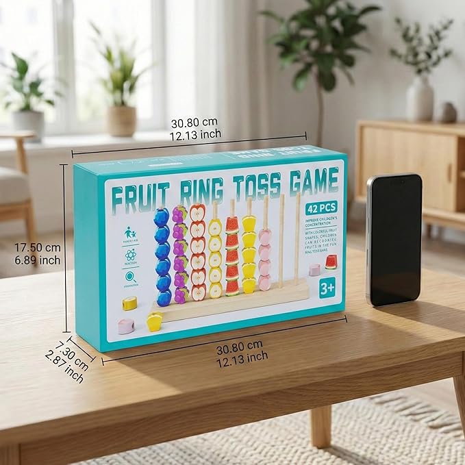 Wooden Fruit Sorting Stacking Toys for Toddlers - Montessori Logic Puzzle Game, Color Matching & Fine Motor Skills Educational Learning Gift for 3 4 5 Year Old Kids, Brain Teaser with Fruit Blocks
