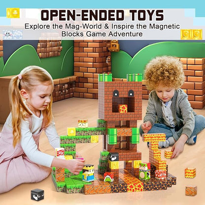 Soyee Magnetic Blocks - Build Mine Magnet World Kids Games Magnetic Building Toys Kingdom & Lava World Adventure 1'' Magnetic Cubes STEM Toys Christmas Birthday Gifts for 3+ Years Old Boys Girls