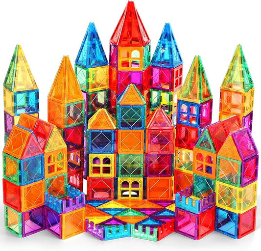 100PCS Magnetic Tiles Kids Toys - Magnetic Building Blocks STEM Magnet Building Set Preschool Learning Magnetic Toys for Kids Ages 3-5 4-8, Sensory Montessori Toys for 3+ Year Old Boys and Girls
